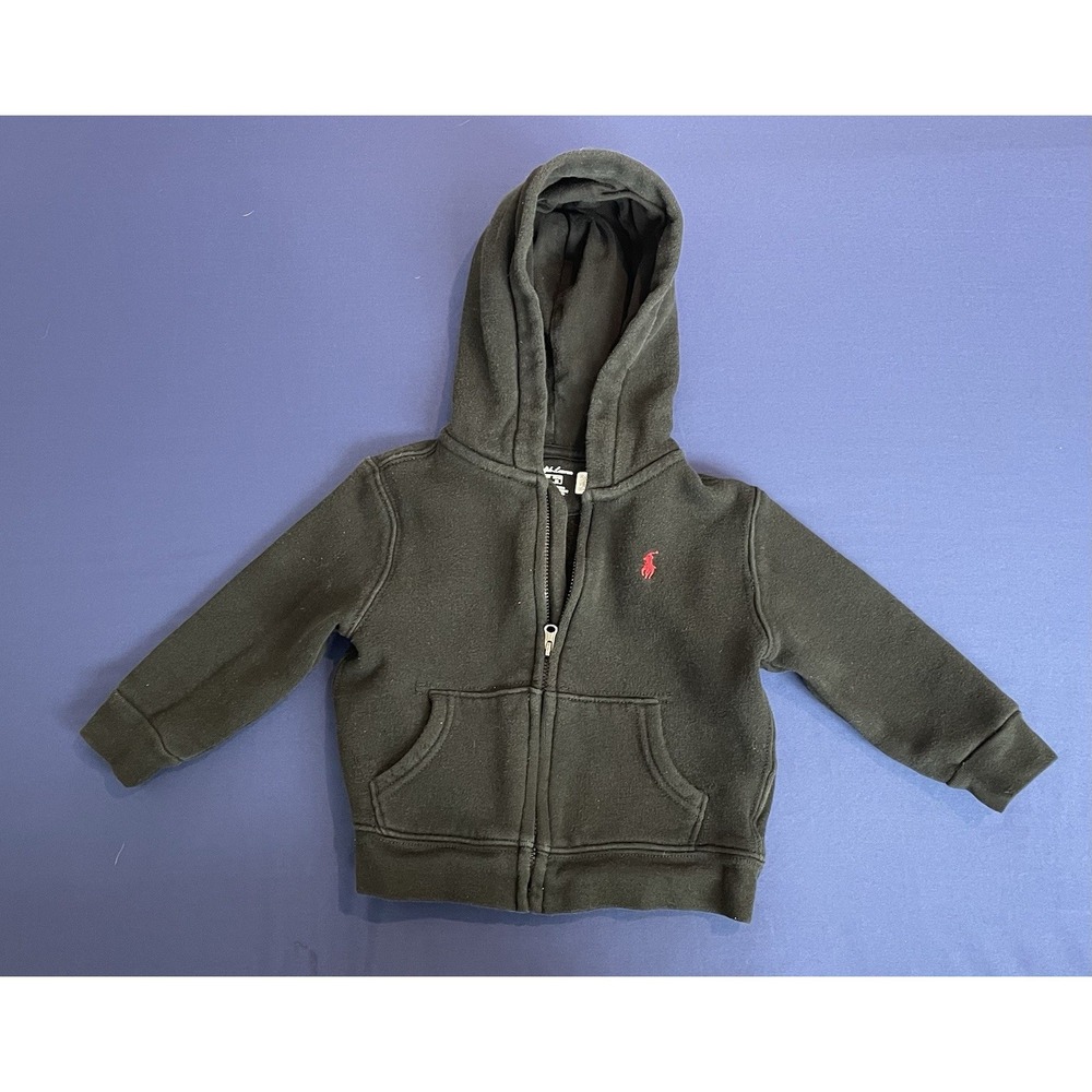Polo‎ Ralph Lauren toddler jacket Size 18 Months Black Red Full Zip Hoodie 18m